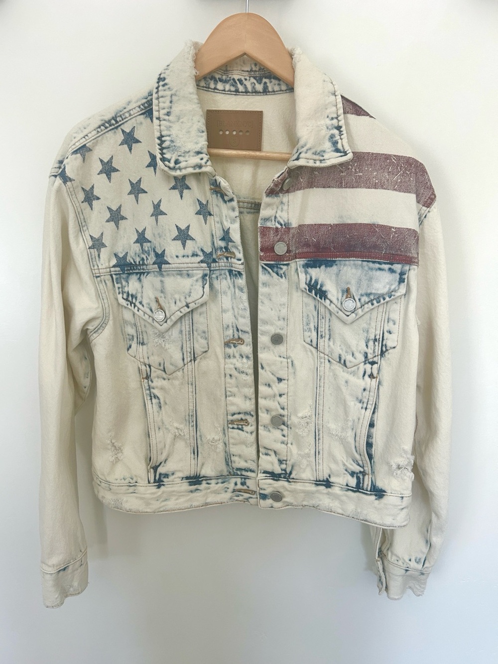 Blank NYC American Flag Distressed Denim Jacket Size S - Picture 10 of 15